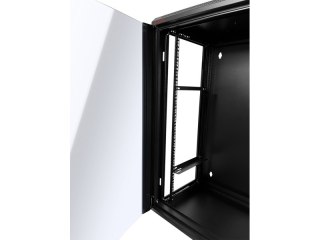 Szafka rack wisząca 19" 18U 600x450, niedzielona, drzwi szklane jednoskrzydłowe, tył osłona pełna, osłony boczne zamykane na klu