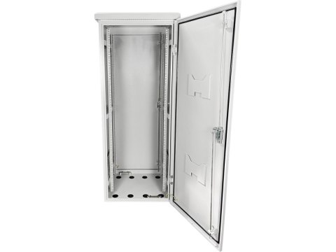 Zewnętrzna szafka rack IP55, stojąca 19" 42U 600x600, 4 belki nośne, 4 przepusty kablowe, kolor szary ALANTEC