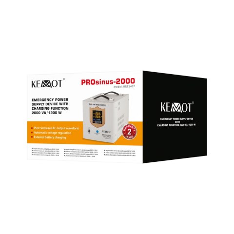 Zasilacz awaryjny KEMOT PROsinus-2000 przetwornica z czystym przebiegiem sinusoidalnym i funkcją ładowania 12V 230V 2000VA/120 Zasilacz awaryjny KEMOT PROsinus-2000 przetwornica z czystym przebiegiem sinusoidalnym i funkcją ładowania 12V 230V 2000VA/120