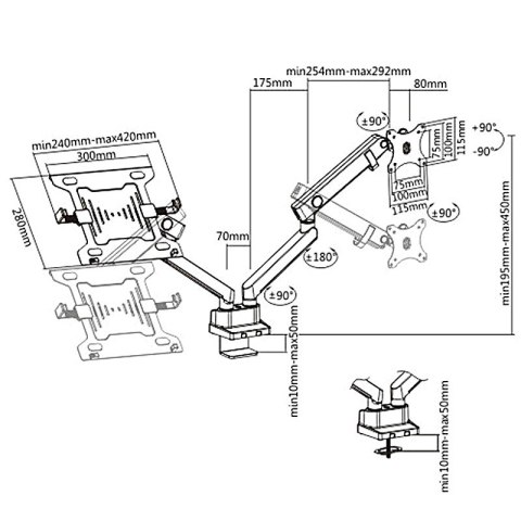 Uchwyt Maclean, Biurkowy podwójny, Do monitora i laptopa, Vesa 75x75 100x100, 17"-32", 2x8kg, MC-813 Uchwyt Maclean, Biurkowy podwójny, Do monitora i laptopa, Vesa 75x75 100x100, 17"-32", 2x8kg, MC-813