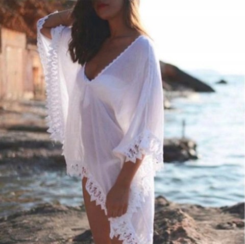 BQ49 Tunika plażowa pareo narzutka white BQ49 Tunika plażowa pareo narzutka white