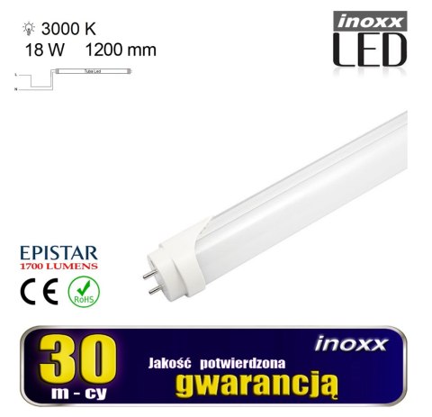 Świetlówka led 120cm 18w 3000k t8 g13 ciepła aluminiowa jednostronna