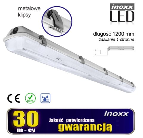 Oprawa hermetyczna przemysłowa ip65 led 2x120cm t8 g13 jednostronnie zasilana Oprawa hermetyczna przemysłowa ip65 led 2x120cm t8 g13 jednostronnie zasilana
