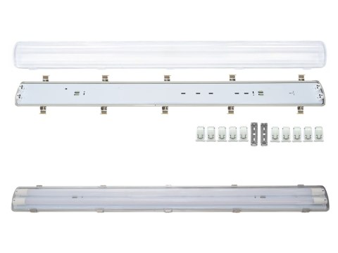 Oprawa hermetyczna przemysłowa ip65 led 2x120cm t8 g13 jednostronnie zasilana Oprawa hermetyczna przemysłowa ip65 led 2x120cm t8 g13 jednostronnie zasilana
