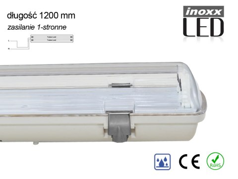 Oprawa hermetyczna przemysłowa ip65 led 2x120cm t8 g13 jednostronnie zasilana Oprawa hermetyczna przemysłowa ip65 led 2x120cm t8 g13 jednostronnie zasilana