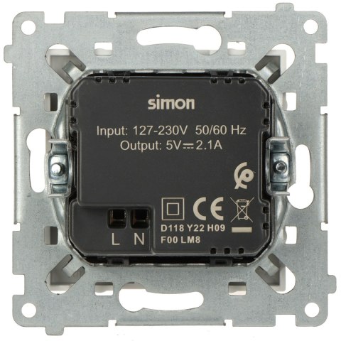 GNIAZDO ŁADOWANIA DC2USB.01/11-SIMON54 Premium USB 5 V DC / 2.1 A GNIAZDO ŁADOWANIA DC2USB.01/11-SIMON54 Premium USB 5 V DC / 2.1 A