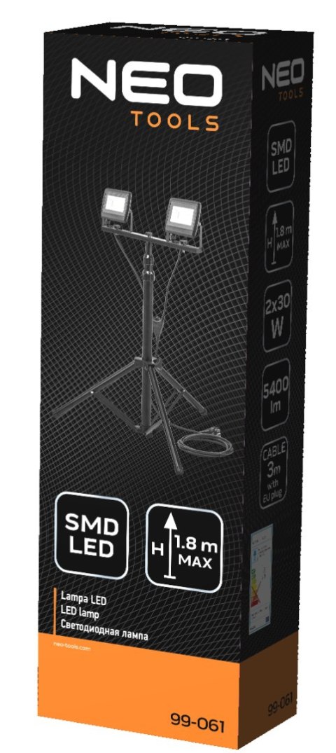Reflektor podwójny 2x30W SMD LED 5400lm na statywie 1.8m Reflektor podwójny 2x30W SMD LED 5400lm na statywie 1.8m