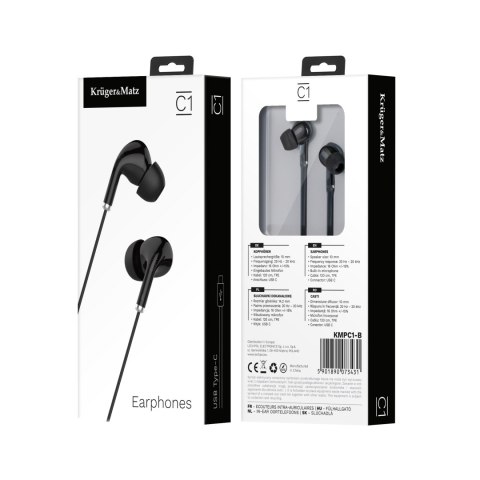 Słuchawki dokanałowe z mikrofonem na USB-C Kruger&Matz C1 czarne Słuchawki dokanałowe z mikrofonem na USB-C Kruger&Matz C1 czarne