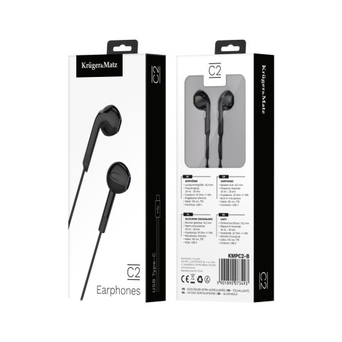 Słuchawki douszne z mikrofonem na USB-C Kruger&Matz C2 czarne Słuchawki douszne z mikrofonem na USB-C Kruger&Matz C2 czarne