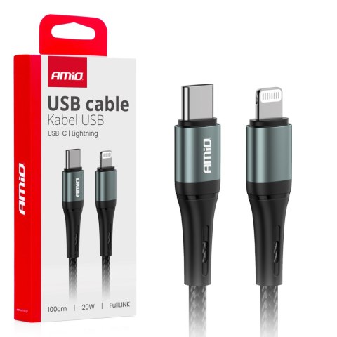 Kabel do ładowania usb-c - iphone lightning 20w 100cm amio-03916 Kabel do ładowania usb-c - iphone lightning 20w 100cm amio-03916