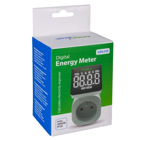 Miernik energii GreenBlue, watomierz, 16A, max. 3680W, podtrz.pamięci, GB620 E Miernik energii GreenBlue, watomierz, 16A, max. 3680W, podtrz.pamięci, GB620 E