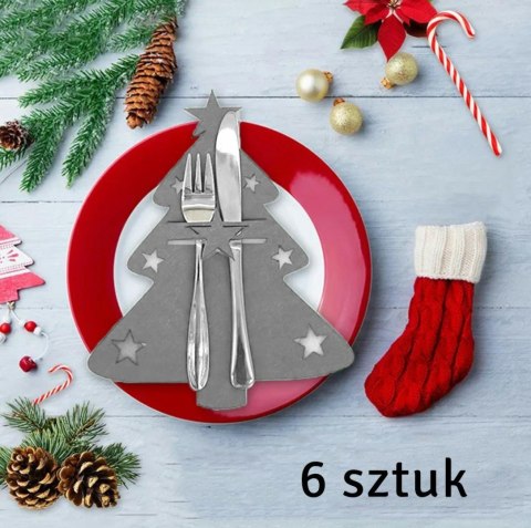 BQ86B Kieszonki na sztućce 6szt choinka szara BQ86B Kieszonki na sztućce 6szt choinka szara