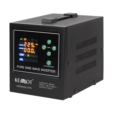 Zasilacz awaryjny KEMOT PROsinus-800-LFP4 przetwornica z czystym przebiegiem sinusoidalnym i funkcją ładowania 12V 230V 800VA/5 Zasilacz awaryjny KEMOT PROsinus-800-LFP4 przetwornica z czystym przebiegiem sinusoidalnym i funkcją ładowania 12V 230V 800VA/5