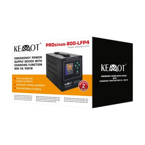 Zasilacz awaryjny KEMOT PROsinus-800-LFP4 przetwornica z czystym przebiegiem sinusoidalnym i funkcją ładowania 12V 230V 800VA/5 Zasilacz awaryjny KEMOT PROsinus-800-LFP4 przetwornica z czystym przebiegiem sinusoidalnym i funkcją ładowania 12V 230V 800VA/5