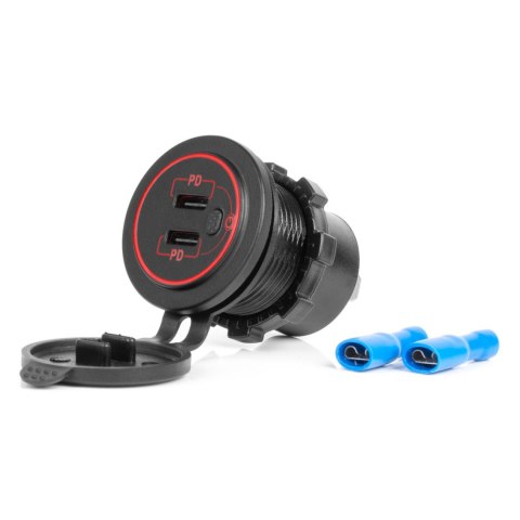Ładowarka samochodowa z gniazdami usb wodoodporna z włącznikiem 2x usb-c 12v 24v amio-04224 Ładowarka samochodowa z gniazdami usb wodoodporna z włącznikiem 2x usb-c 12v 24v amio-04224
