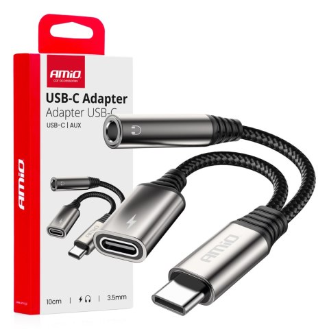 Adpater rozgałęźnik usb-c na usb-c + mini jack 3.5mm 10cm amio-04295 Adpater rozgałęźnik usb-c na usb-c + mini jack 3.5mm 10cm amio-04295