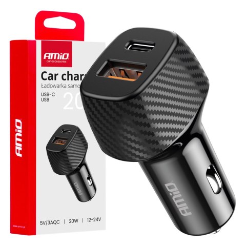 Ładowarka samochodowa qc+pd 20w usb-a + usb-c amio-04282 Ładowarka samochodowa qc+pd 20w usb-a + usb-c amio-04282