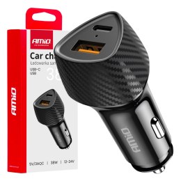 Ładowarka samochodowa qc+pd 38w usb-a + usb-c amio-04283