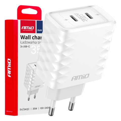Ładowarka sieciowa quick charge 35w 2x usb-c 100-240v amio-04288 Ładowarka sieciowa quick charge 35w 2x usb-c 100-240v amio-04288