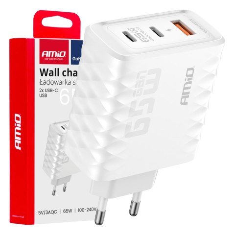 Ładowarka sieciowa quick charge 65w usb-a + 2x usb-c amio-04289 Ładowarka sieciowa quick charge 65w usb-a + 2x usb-c amio-04289