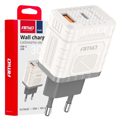 Ładowarka sieciowa quick charge gan 30w usb-a + usb-c amio-04286 Ładowarka sieciowa quick charge gan 30w usb-a + usb-c amio-04286