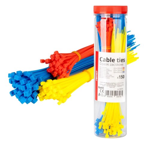 Opaski zaciskowe plastikowe wielokolorowe zestaw 150 szt. amio-04316 Opaski zaciskowe plastikowe wielokolorowe zestaw 150 szt. amio-04316