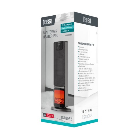 Terrmowentylator kolumnowy PTC Teesa z imitacją kominka (800/2000W) Terrmowentylator kolumnowy PTC Teesa z imitacją kominka (800/2000W)