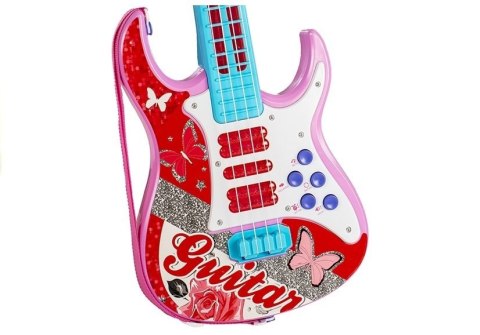 Gitara Elektryczna Mikrofon Struny Zabawka Róż Gitara Elektryczna Mikrofon Struny Zabawka Róż