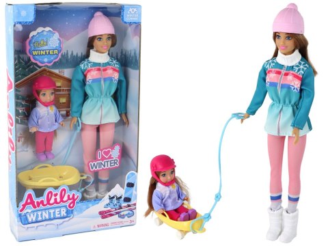 Lalki Anlily Mama Z Córką Na Sankach Zestaw Sanki Lalki Anlily Mama Z Córką Na Sankach Zestaw Sanki