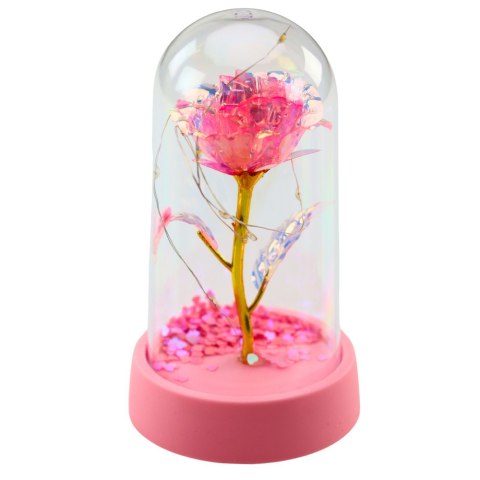 Wieczna Róża Kryształowa w Kopule z Oświetleniem LED Różowa 14x8cm Wieczna Róża Kryształowa w Kopule z Oświetleniem LED Różowa 14x8cm