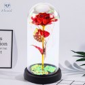 Wieczna Róża W Szle Kryształowa Oświetlenie LED Motylek Czerwona 21x11cm