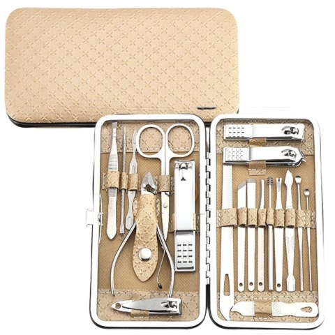 Zestaw Do Manicure I Pedicure w Etui Przybornik Beżowy 20el Zestaw Do Manicure I Pedicure w Etui Przybornik Beżowy 20el