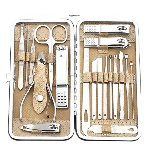 Zestaw Do Manicure I Pedicure w Etui Przybornik Beżowy 20el Zestaw Do Manicure I Pedicure w Etui Przybornik Beżowy 20el