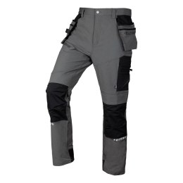 Spodnie robocze Mix&Match, 4 way stretch, z kaburami, Cordura, szaro-czarne, rozmiar M