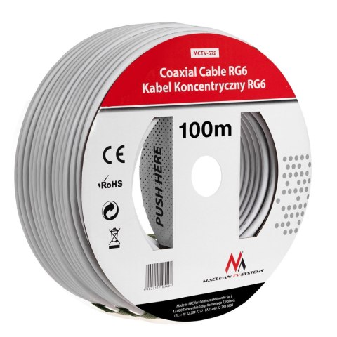 Kabel koncentryczny Maclean, Przewód antenowy satelitarny, 1.0CCS RG6, 100M, MCTV-572 Kabel koncentryczny Maclean, Przewód antenowy satelitarny, 1.0CCS RG6, 100M, MCTV-572