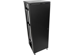 Szafa 32U 600x800, drzwi przednie szklane, osłona tylna metalowa pełna, zamek, 4 belki nośne, 4 regulowane stopki, do samodzieln
