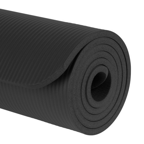 Mata gimnastyczna do ćwiczeń joga, pilates, fitness, 183x61cm, grubość 1cm, materiał NBR, czarna, REBEL ACTIVE Mata gimnastyczna do ćwiczeń joga, pilates, fitness, 183x61cm, grubość 1cm, materiał NBR, czarna, REBEL ACTIVE