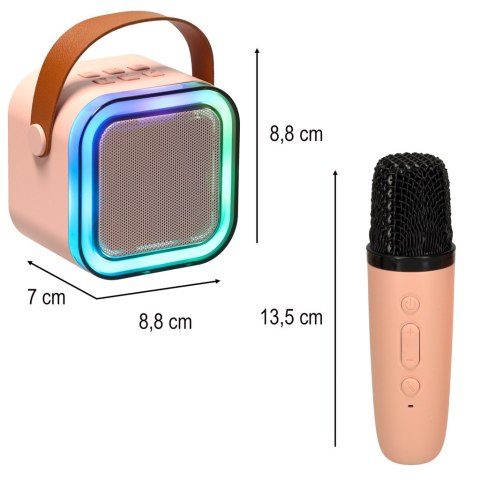 Zestaw do karaoke głośnik Bluetooth 2 mikrofony USB LED 6W różowy
