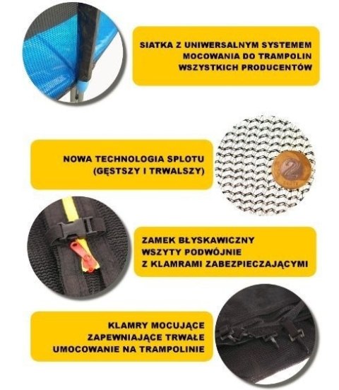 Siatka zewnętrzna do trampoliny 8ft/252cm 180cm na 6 słupków Siatka zewnętrzna do trampoliny 8ft/252cm 180cm na 6 słupków