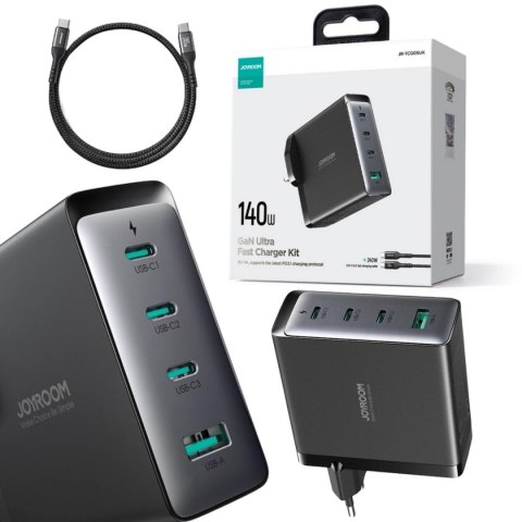 Ładowarka sieciowa Joyroom GaN Ultra JR-TCG05EU 140W PD 3.0 QC 3.0 3x USB-C 1x USB-A czarna + kabel Ładowarka sieciowa Joyroom GaN Ultra JR-TCG05EU 140W PD 3.0 QC 3.0 3x USB-C 1x USB-A czarna + kabel