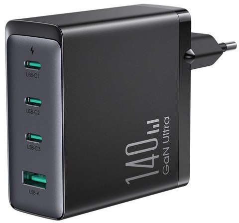 Ładowarka sieciowa Joyroom GaN Ultra JR-TCG05EU 140W PD 3.0 QC 3.0 3x USB-C 1x USB-A czarna + kabel Ładowarka sieciowa Joyroom GaN Ultra JR-TCG05EU 140W PD 3.0 QC 3.0 3x USB-C 1x USB-A czarna + kabel