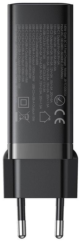 Ładowarka sieciowa Joyroom GaN Ultra JR-TCG05EU 140W PD 3.0 QC 3.0 3x USB-C 1x USB-A czarna + kabel Ładowarka sieciowa Joyroom GaN Ultra JR-TCG05EU 140W PD 3.0 QC 3.0 3x USB-C 1x USB-A czarna + kabel