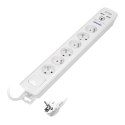 Listwa przeciwprzepięciowa, 6 gniazd 2P+Z, kabel 3x1,0mm?, długość 3m, z wyłącznikiem podświetlanym dwutorowym. 10A/230 VAC, Och