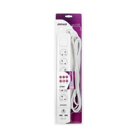 Listwa przeciwprzepięciowa, 6 gniazd 2P+Z, kabel 3x1,0mm?, długość 3m, z wyłącznikiem podświetlanym dwutorowym. 10A/230 VAC, Och Listwa przeciwprzepięciowa, 6 gniazd 2P+Z, kabel 3x1,0mm?, długość 3m, z wyłącznikiem podświetlanym dwutorowym. 10A/230 VAC, Och