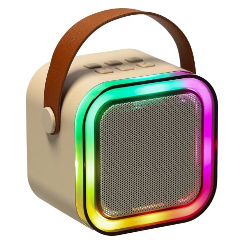 Zestaw do karaoke głośnik Bluetooth 2 mikrofony USB LED 6W beżowy