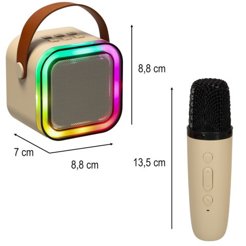 Zestaw do karaoke głośnik Bluetooth 2 mikrofony USB LED 6W beżowy