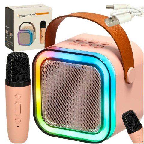 Zestaw do karaoke głośnik Bluetooth mikrofon USB LED różowy Zestaw do karaoke głośnik Bluetooth mikrofon USB LED różowy