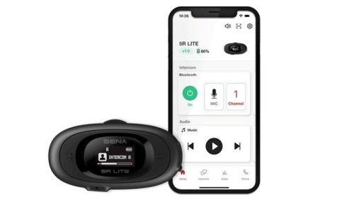 Interkom motocyklowy Sena 5R-01D 5R Lite Bluetooth 5.1 700m z wyświetlaczem LCD i uniwersalnym zestawem mikrofonów na 2 kaski
