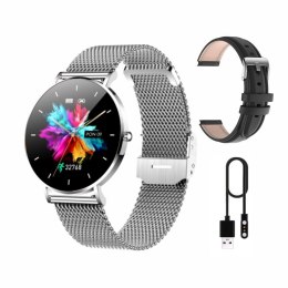 Smartwatch zegarek damski męski Manta Alexa srebrny + czarny pasek (WYPRZEDAŻ)