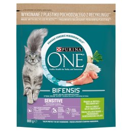PURINA One Bifensis Adult Sensitive Bogata w Indyka i Ryż - sucha karma dla kota - 800 g (WYPRZEDAŻ)